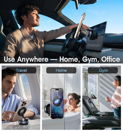 REOKILY 2026 Upgraded Vacuum Magnetic Car Phone Holder 360° Reinforced 96LBS Ultra Suction Cup Phone Mount for MagSafe Cell Phone Holders for Your Car/Gym/Mirror Mount for iPhone & Android