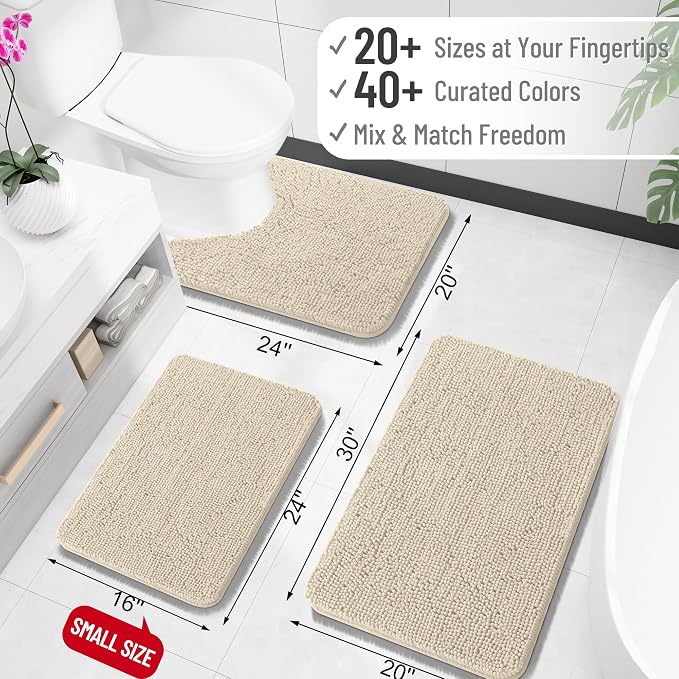 OLANLY Large Bathroom Rugs 70x46, Extra Soft Absorbent Chenille Bath Rugs, Rubber Backing Quick Dry, Machine Washable Bath Mats for Bathroom Floor, Tub and Shower, Home Decor Accessories, Sand