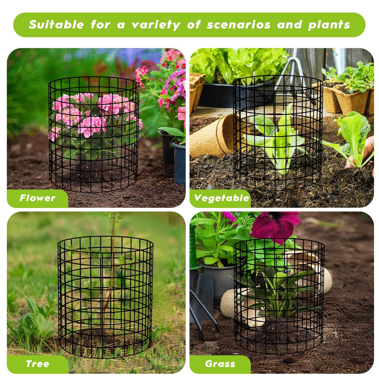 10 Pack Plant Protectors from Animals Wire Plant Protector Cage to Keep Animals Out with Zip Ties & Stakes, 30 Panels Bendable Metal Mesh for Flowers Vegetables