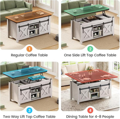 SEDETA Lift Top Coffee Table, 4 in 1 Multi-Function Convertible Coffee Tables with Storage and Hidden Compartment, Farmhouse Coffee Table Converts to Dining Table for Living Room, Vintage White