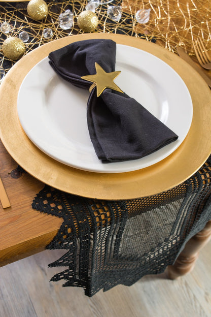 DII Black Lace Overlay Tabletop Collection Gothic Halloween Decor, Table Runner, 14x72, Black