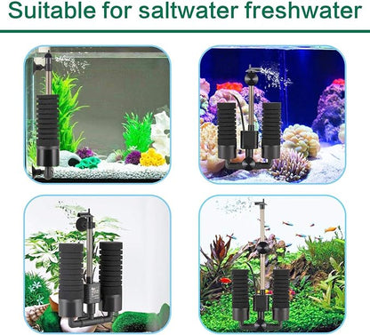 AQQA Aquarium Electric Power Sponge Filter,3W/5W Silence Submersible Foam Filter,Sponges Bio Ceramic Media Balls Double Filter for Saltwater Freshwater Fish Tank (M)