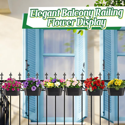 MADHOLLY Railing Planter with Drainage Holes - 6Pcs Sturdy Bucket Pots for Railing Fence, Countryside Style Metal Flower Pots for Herbs Balcony Garden Yard Decor, Black