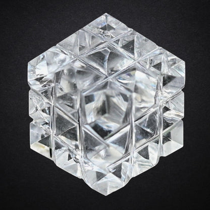 Amazing Gemstone Clear Quartz Crystal Cube with 54 Pyramid - 1" Mini Lemurian Pyramid Cube Figurine of Natural Stone Pyramid for Meditation, Reiki, Chakra Balancing Vastu Pooja and Crystal Grids