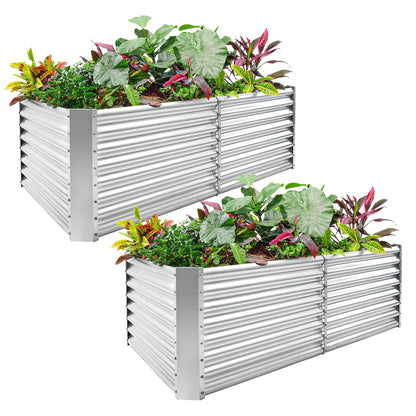 Land Guard 2 Pack 6×3×2 ft Galvanized Metal Raised Garden Bed, 2FT Deep Root Elevated Planter Box Steel Large Vegetable Flower Bed Kit, Silver