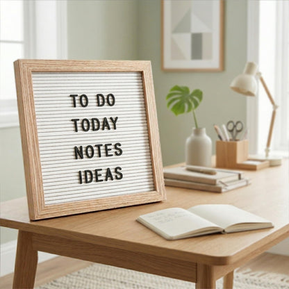 C CRYSTAL LEMON White Felt Letter Board 10x10 Inch with 336 Letters, Numbers & Symbols, Wood Frame Message Board with Easel Stand & Wall Hanger for Home, Office, Classroom & Announcements