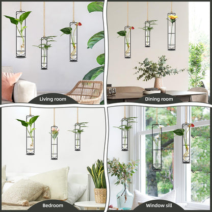MIPON Metal Hanging Plant Propagation Station,3 Size Glass Test Tube Hydroponic Planter,Boho Wall Hanging Plant Cuttings Holder,Indoor Water Plant Terrarium Tubes for Home Office Window Decor-Black