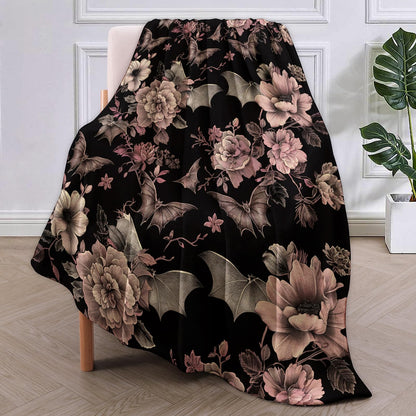 VANZEV Gothic Blanket, Floral and Bat Flannel Throw Blankets,Soft Warm Lightweight Cozy Plush Halloween Goth Throws for Bedroom Sofa Home Decor Gifts for Women Girls 50"x60"