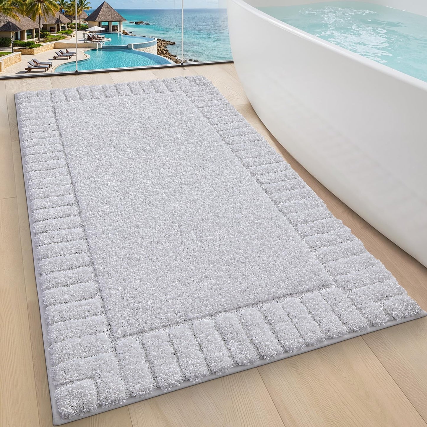LUMI Bathroom Rugs Non Slip with Rubber Backing, Extra Soft Plush Microfiber Bath Rug Absorbent, Machine Washable Bath Mat Quick Dry for Tub, Shower, Hotel, White, 24"x43"