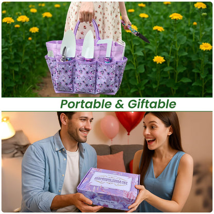 Gardening Tools Set for Women, 10-Piece Purple Floral Heavy Duty Garden Tool Set with Storage Tote Bag, Gardening Tools Kit with Ergonomic Non-Slip Handle, Ideal Women's Gift for Gardening