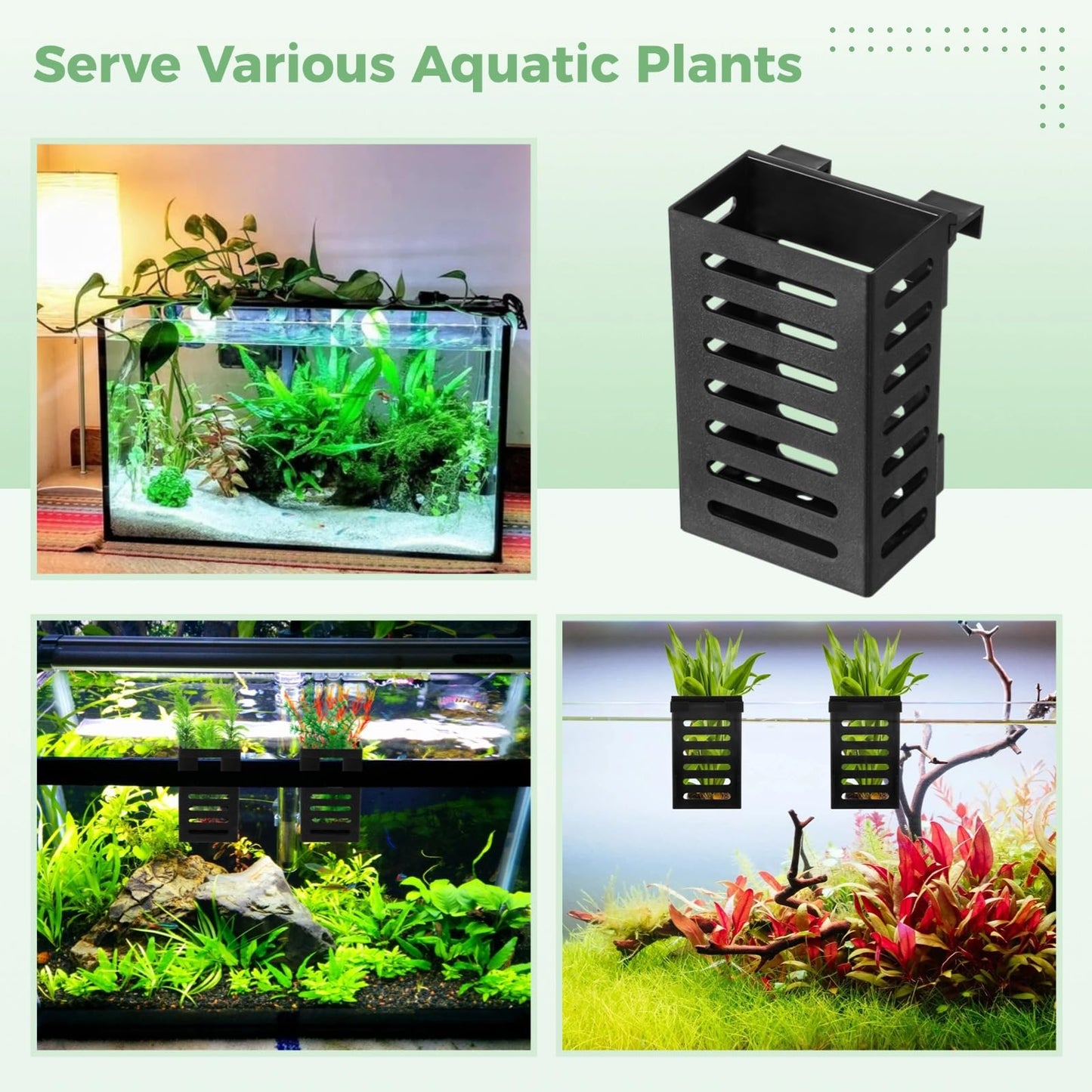 Lnrueg 10PCS Aquarium Plant Holder with Hooks, Hanging Rimmed Tank Plant Pot Aquarium Planters Cups, Upgraded Aquatic Planter Cups for Fish Tank Aquaponic Planter and Aquascape Decorations (10)
