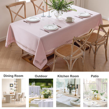 JIALE Pink Rectangle Linen Polyester Tablecloth with Decorative Cutouts, Waterproof Table Cloth Wrinkle Free Light Pink Valentines Farmhouse Dining Table Cover for Outdoor Party Camping, 55 x 70 inch