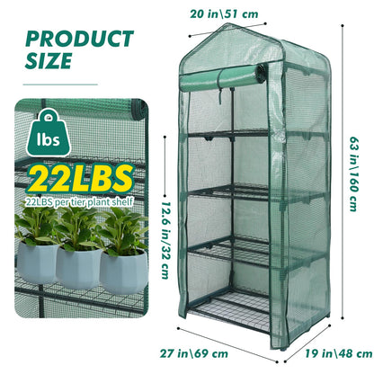 MaxWorks 4-Tier Portable Walk-in Greenhouse – 27" x 19" x 63" – Tall Mini Plant Grow House with Clear PE Cover & Steel Frame – Indoor/Outdoor Shelter for Seedlings, Herbs, or Flowers (51962)