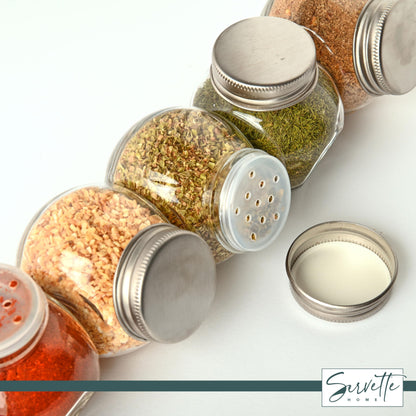 3.4 Ounce Glass Penny Spice Jar with Metal Screw Lid and Removable Shaker Top (Set of 3)