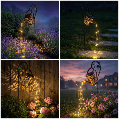 MEBRUDY Solar Garden Decor Lights, IP44 Waterproof Metal Hummingbird Solar Watering Can Lights Outdoor Decor for Yard Pathway Patio Lawn, Gifts for Women Mom Grandma Birthday