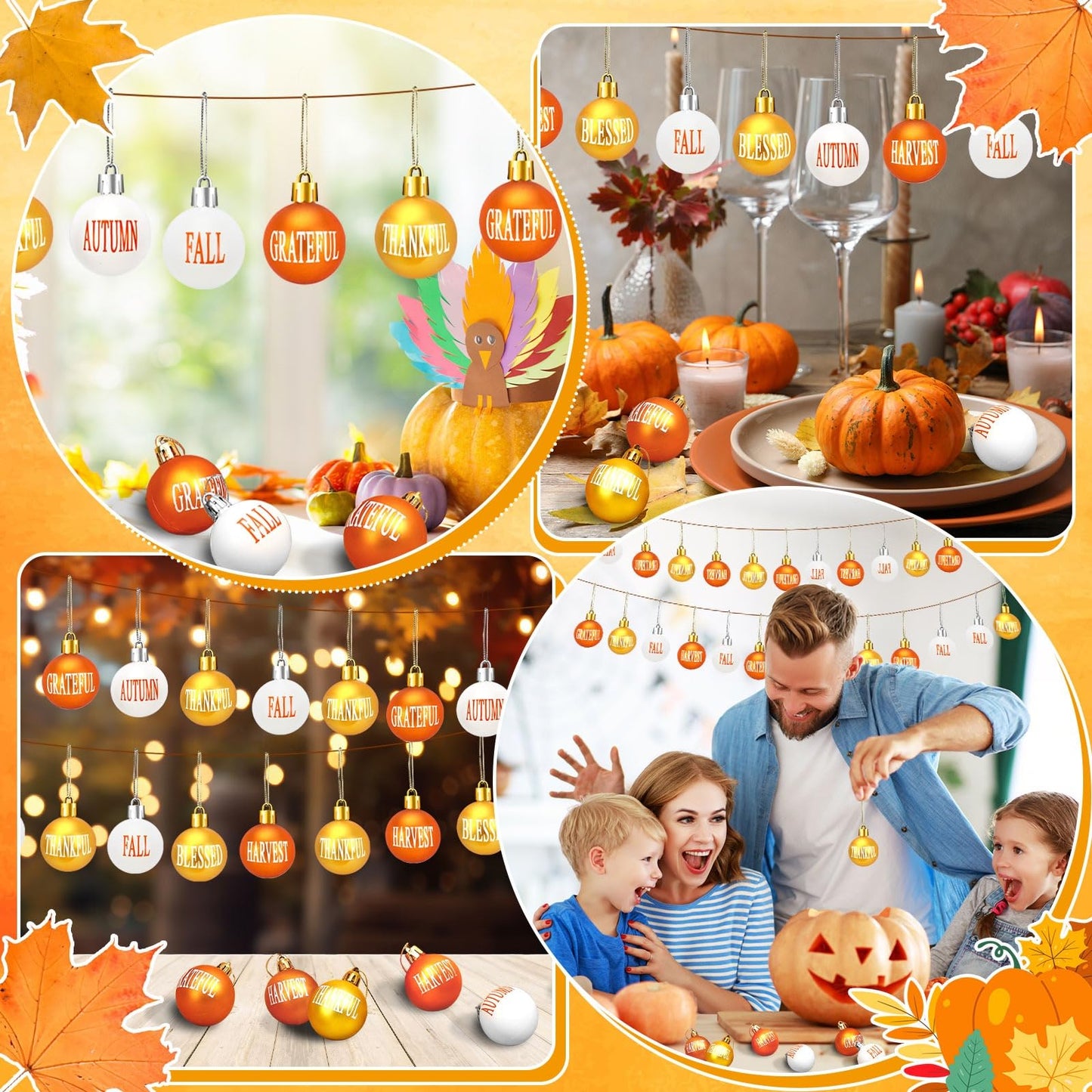 JULMELON 36 Pcs Fall Tree Ornaments for Thanksgiving Day Decor