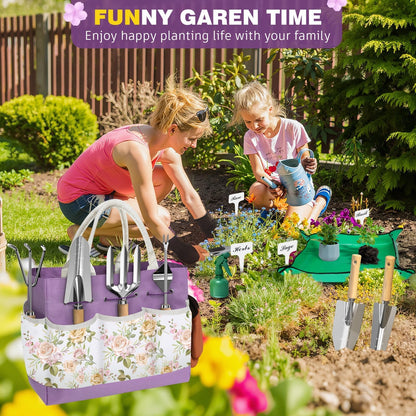 22Pcs Gardening Tools Set for Women Heavy Duty Garden Hand Tool Kit,Birthday Gifts for Mom Wife Grandma Beginner Gardening Accessories with Large Tote Bag/Shovel/Repotting Mat/Plant Labels/Gloves