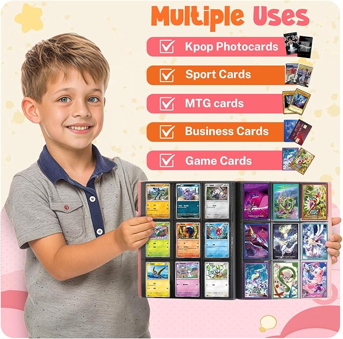 Card Binder, 9 Pocket Trading Card Album Folder, 20 Pages, 360 Card Capacity Sports Card Binder, Premium Card Binders Compatible with MTG, TCG, Baseball Cards (Pink)