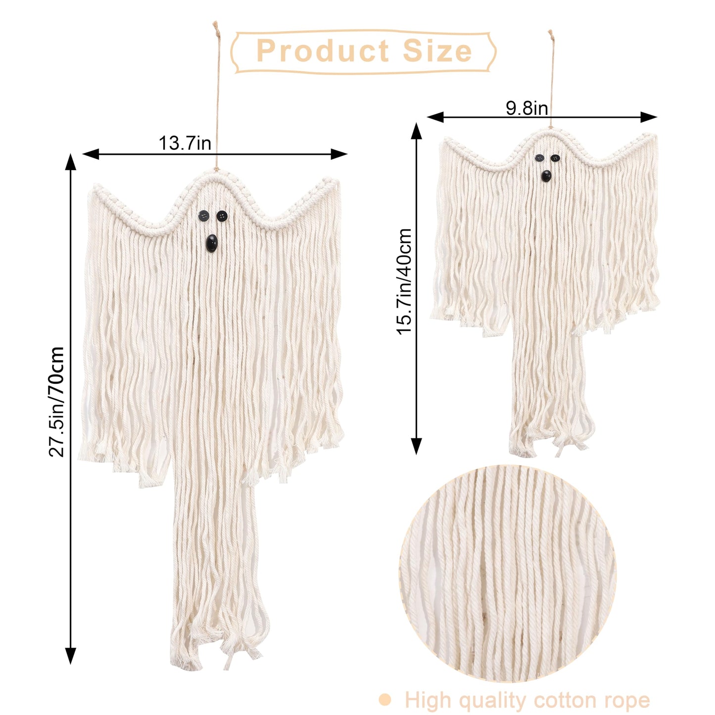 Halloween Macrame Ghost Wall Decor- Set of 2 Ghost Wall Hanging, Halloween Boho Ghost Decorations, Handmade Ghost Decor, Spooky Season Decor