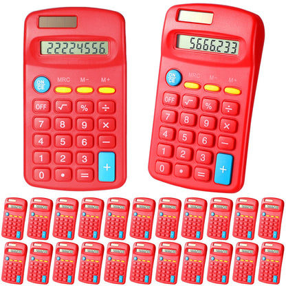 Copkim 24 Pack Student Mini Calculator for Classroom, 8-Digit Display Dual Powered Handheld Math Tools for Teachers, School Supplies and Classroom Rewards, Compact Design(Red)