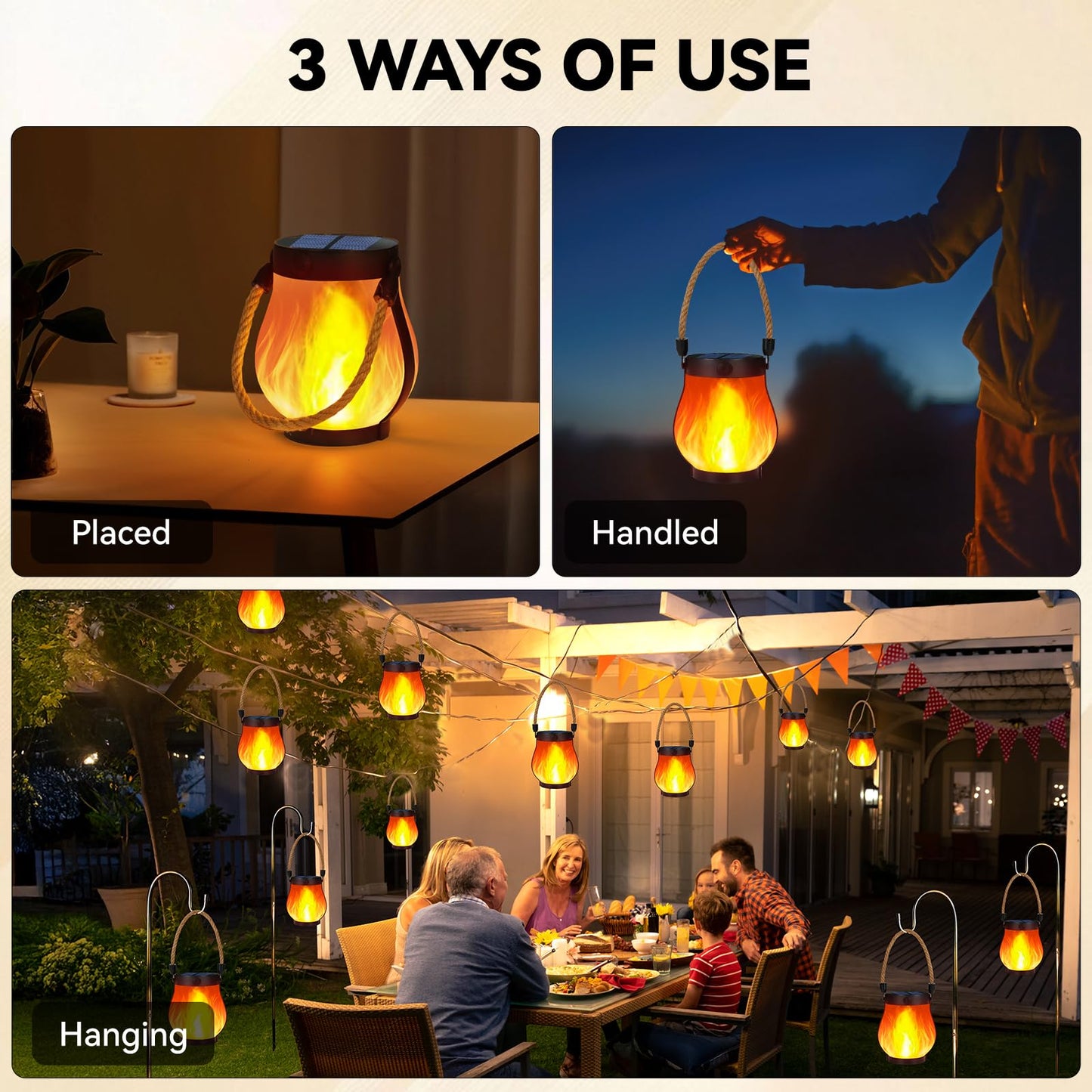 Solar Lanterns Outdoor Waterproof, 2 Pack Hanging Solar Lights for Outside, Flickering Flame Hanging Lanterns, Dual Charging USB/Solar Powered Outdoor Lanterns for Porch Yard Garden Patio Decor