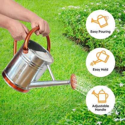 Lechloris Metal Watering Can for Outdoor Plants, Galvanized Steel Watering Can with Removable spout, 1 Gallon,Perfect Home & Garden Décor Retro Zinc Hue