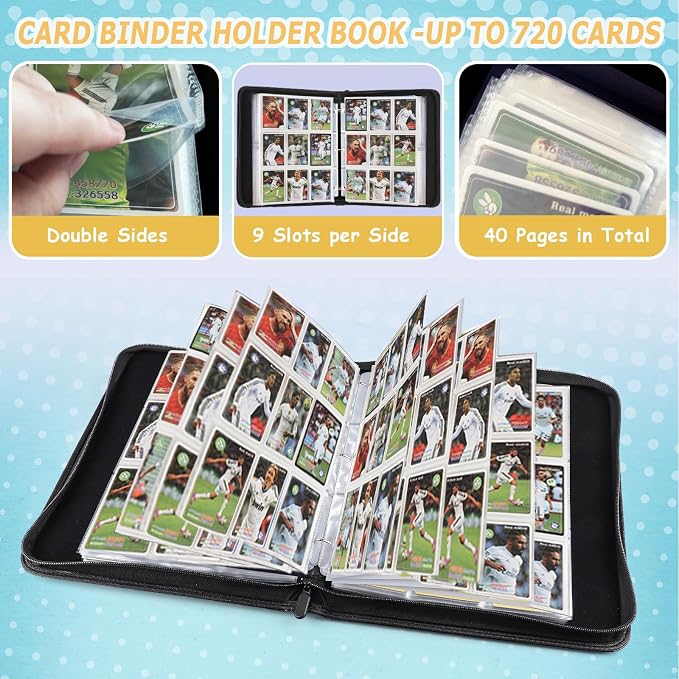 Trading Card Binder,9-Pocket Premium Collector Card Binder Holds 720 Cards,Standard Cards Collection Album Folder for MTG,TCG,Yugioh(Black 2)