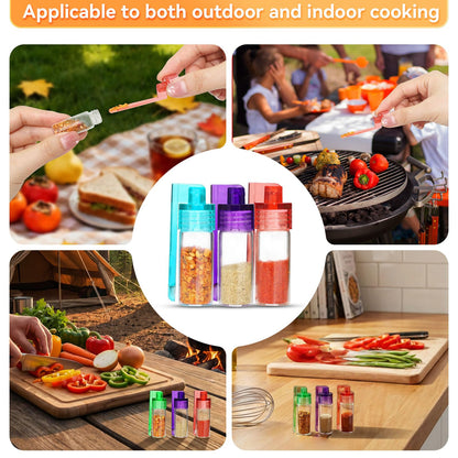 6-Pack Mini Seasoning Jars, Portable Condiment Dispensers with Spoon, Airtight & Transparent Glass Vials, 5ml Capacity Each, for Camping, Outdoor Activities, Travelling, and Kitchen Daily Use