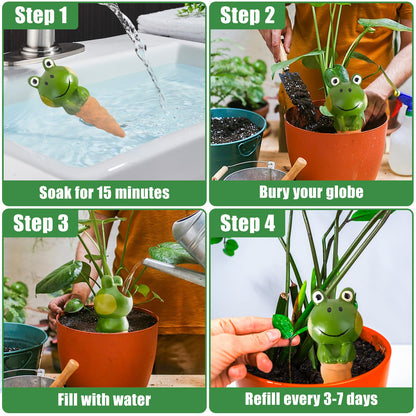 4PCS Terracotta Self Watering Spikes, Frog Shaped Self Watering Globes, Slow Release Self Watering Planter Insert, Plant Watering Globes for Indoor and Outdoor Plants