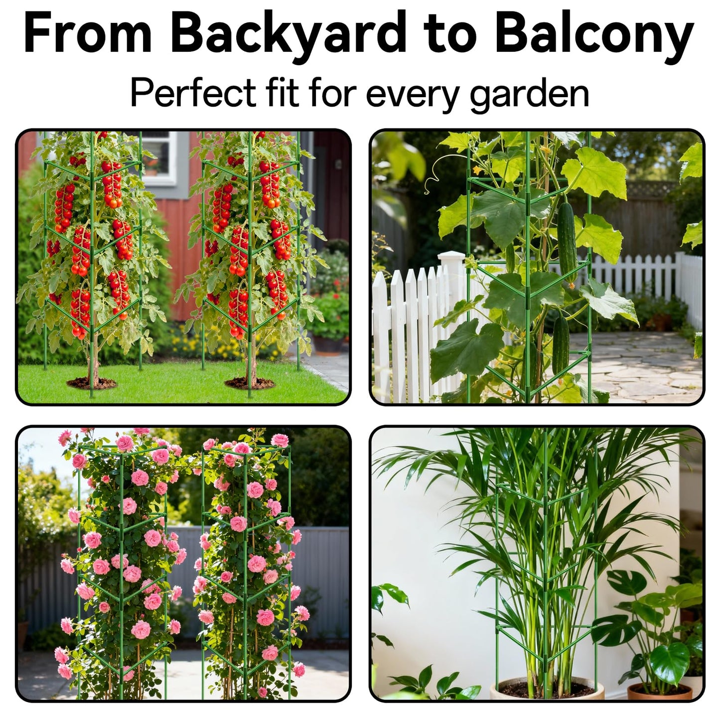 Halatool 57 Inch Tall Tomato Cages, 2 Pack Heavy Duty Metal Plant Supports Stakes for Garden, Adjustable Foldable Steel Trellis for Climbing Plants Cucumbers Peppers Cherry Flowers Vegetables Fruits