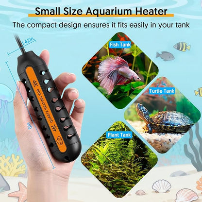 QZQ Aquarium Heater, 50W Adjustable Fish Tank Heater with Digital Display, External Temperature Controller, Submersible Turtle Tank Heater for 5-10 Gallon Tanks