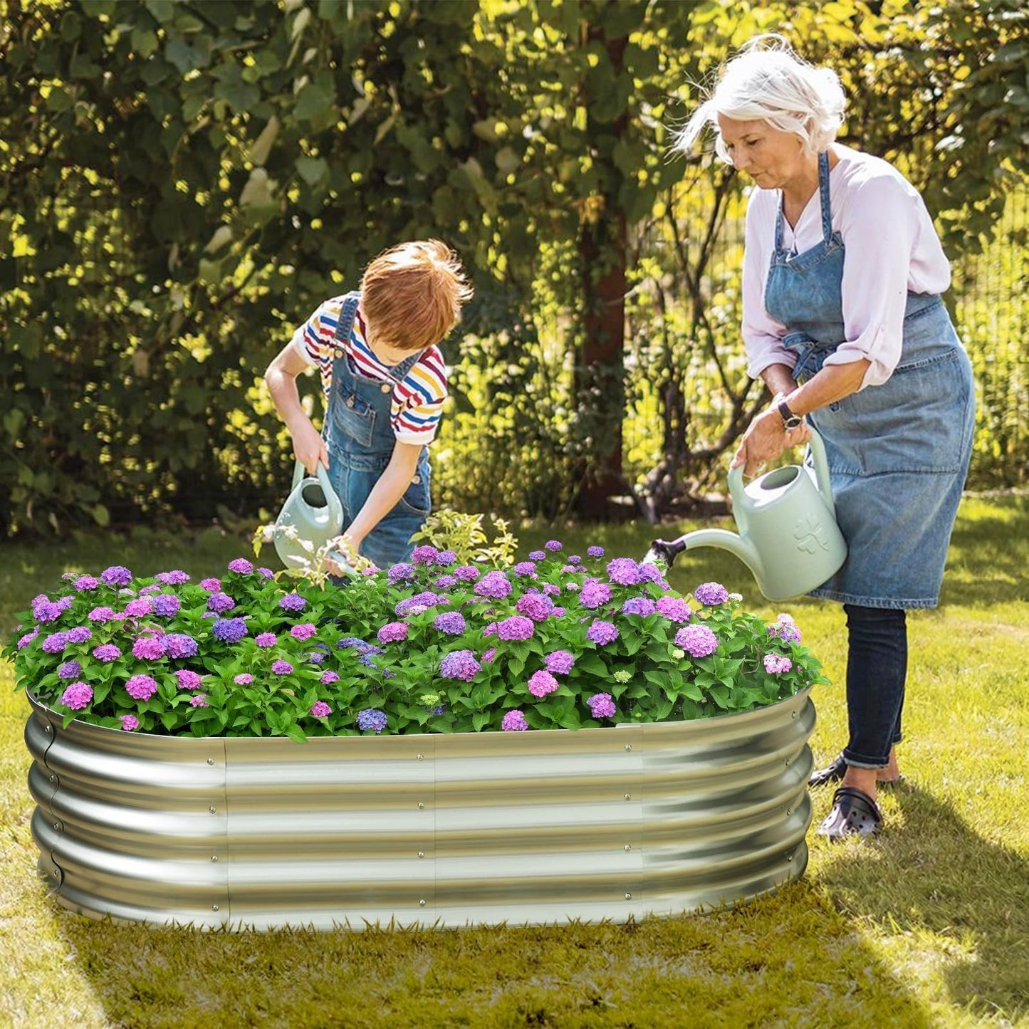 Eclaron Galvanized Raised Garden Bed for Outdoor: 4X2X1ft Durable Metal Vegetable Plant Container Kit - Oval Planter Box for Gardening Flower Trough