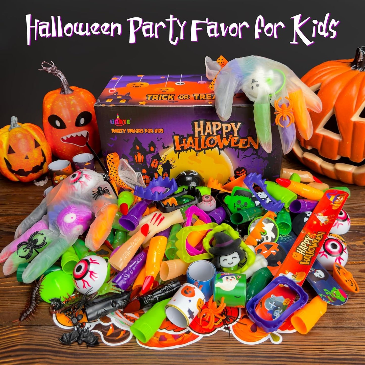 LINAYE 220PCS Halloween Party Favors for Classroom Kids, Non-Candy Halloween Classroom Gifts, Gloves Stuffed Toys Bulk Treat Goodie Bag Fillers Stuffers for Kids