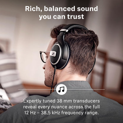 Sennheiser HD 599 SE Open-Back Headphones, Premium Design, Natural Balanced Audio, Comfortable Fit, Wired Headphones for Music, Gaming, School, Work, Black