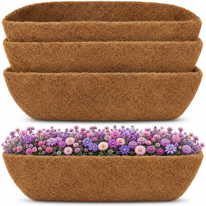 Y&M 4pcs 24" Trough Coco Liner for Window Box Deck Basket Planter Trough Coconut Fiber Liners, Coconut Fiber Pre-Formed Replacement