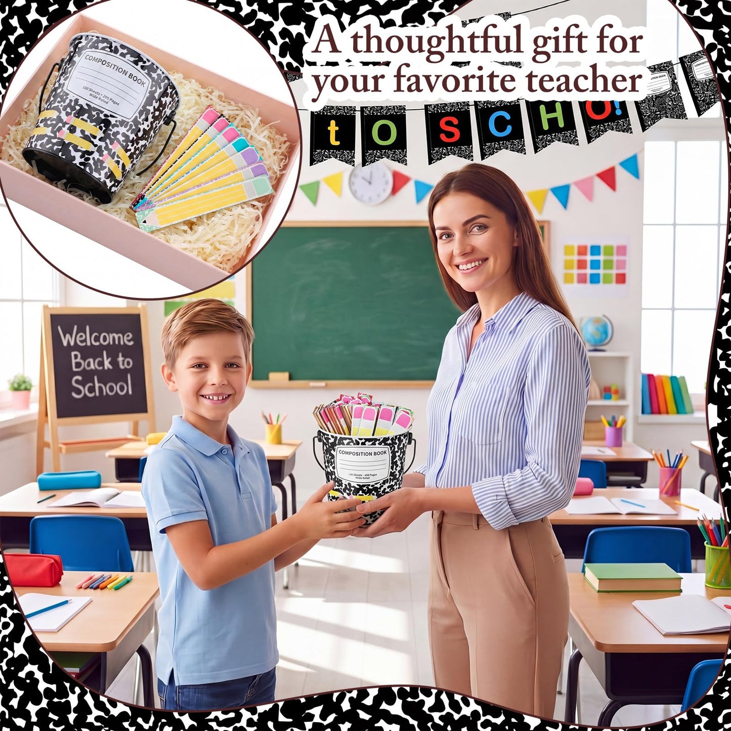 ReliThick 101 Pcs Compositoin Notebook Flip Name Sticks with Metal Buckets Back to School Talking Sticks with Metal Holder Set for Classroom Management Tool Teacher Essentials Educational Activities