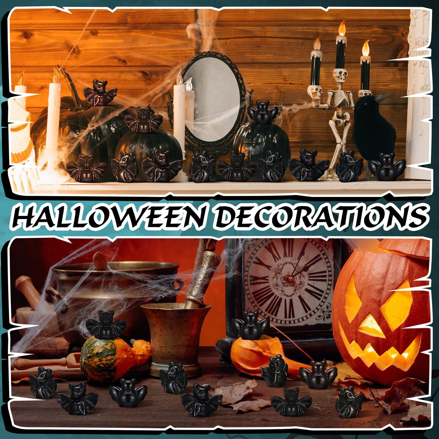 VioraWhite 100 Pcs Halloween Miniatures Mini Resin Bats Black Figures Tiny Resin Animals Decor for Halloween Scene Party Bag Fillers Garden Decor