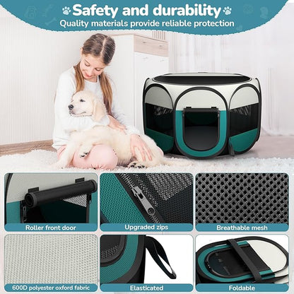 Foldable Pet Playpen for Cat Dog - Portable Cats Dogs Kennel Pop Up Dog Playpens, Medium Pets CrateTent Cage with Carrying Case for Outdoor Travel