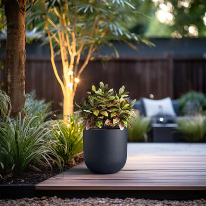 Kante 11.0" Round Concrete Planter, Large Cylinder Plant Pot with Curved Bottom and Drainage Hole, for Indoor and Outdoor Use – Garden or Patio, Charcoal Finish with Painted Interior