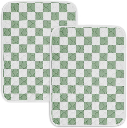 2 Pack Sage Green Checkered Washable Pee Pads for Dogs, Checkered Reusable Dog Pee Pads, for Puppy Playpen, Crate, Whelping Box, Potty Training, Cute Aesthetic Absorbency, Leak-Proof Non-Slip