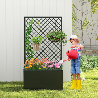 kinbor Planter with Trellis - Metal Planter Boxes Outdoor, Raised Garden Bed with Lattice Trellis for Climbing Plants, Black Flower Boxes Outdoor
