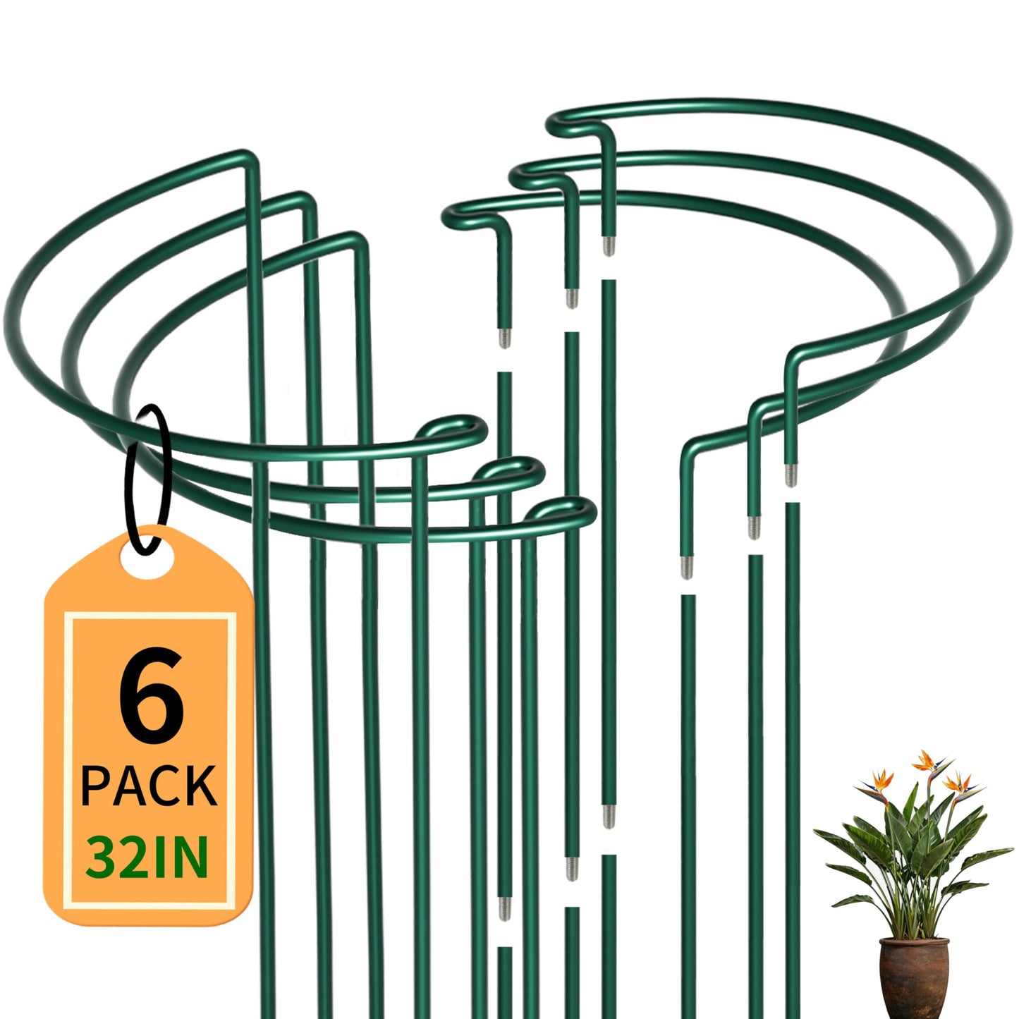 TCBWFY 14" Dx32 H Plant Supports Stakes for Large Heavy Plants,6 Pack Peony Supports,Heavy Duty 5mm Wire Peony Cages,Interlock Garden Supports Ring Border Support,Plant Support Cage for Rose Flower