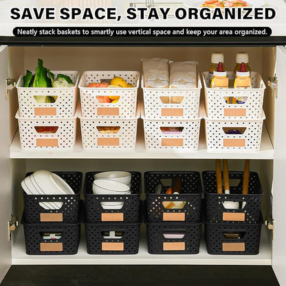 10 Pack Small Plastic Storage Bins with Lids, Stackable Plastic Storage Baskets for Organizing with Handles, Organizer Bins with Labels for Room, Craft, Containers for Pantry Organizers and Storage
