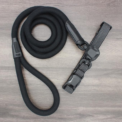 Quick Clip Dog Collar & Rope Leash Set, Blue Large – Magnetic Buckle, Reflective