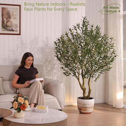 Verinatural Olive Tree Artificial Indoor 8ft - Large Fake Plants - Realistic Faux Olive Tree in Pot - Tall Artificial Plants for Home, Patio, Living Room, Office Decor,VN138