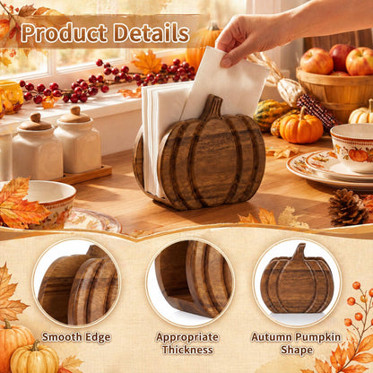 Havawish Wooden Pumpkin Napkin Holder for Table Fall Kitchen Pumpkin Decor Acacia Wood Neutral Tissue Holder Rustic Thanksgiving Centerpieces for Autumn Fall Banquet Thanksgiving Halloween Decoration