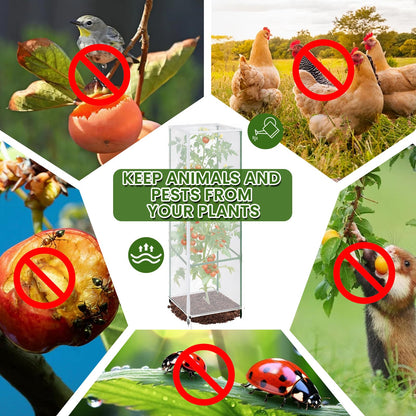 3 Pcs Garden Bird Net Cover for Square Tomato Cage, 59"x17.7" Insect Bird Barrier Tomato Cage Net with Zipper & Drawstring, Tomato Netting Protection Cover for Protecting,Cucumber from Birds, Insects