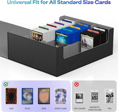 UAONO Trading Card Storage Box, Holds 1800 Sleeved Cards with 10 Dividers & 3 Stoppers, Magnetic Closure PU Leather Card Case for MTG, PTCG, YGO, Sports Cards (Black)