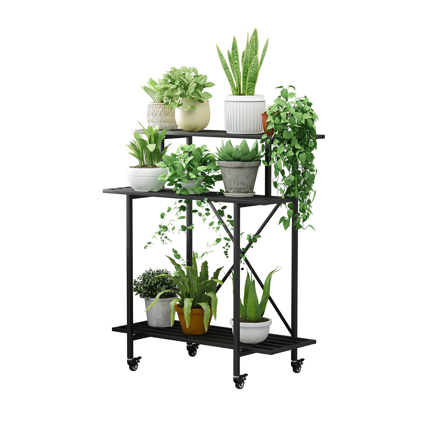 Zhongma 3 Tier Sturdy Plant Stand with Wheels, Heavy Duty Plant Holder for Home Indoor and Outdoor, L35.43 xW17.32 x H41.73 inch