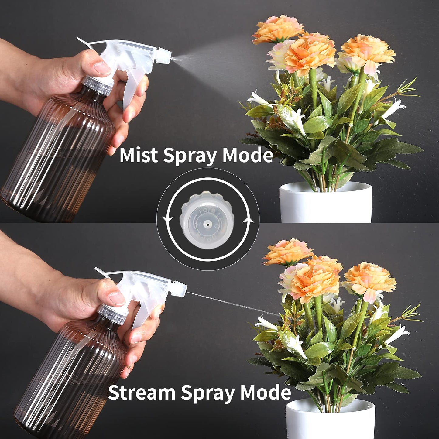 Watering Can Indoor Plants, ONEDONE Watering Can Long Spout Small Watering Can 34 oz, Plant Watering Can for Indoor Plants House Plants Garden Flowers w/Spray Bottle, Squeeze Bottle (Amber)